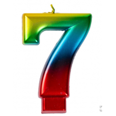 Свеча -цифра "7" Радуга металлик 8см/V